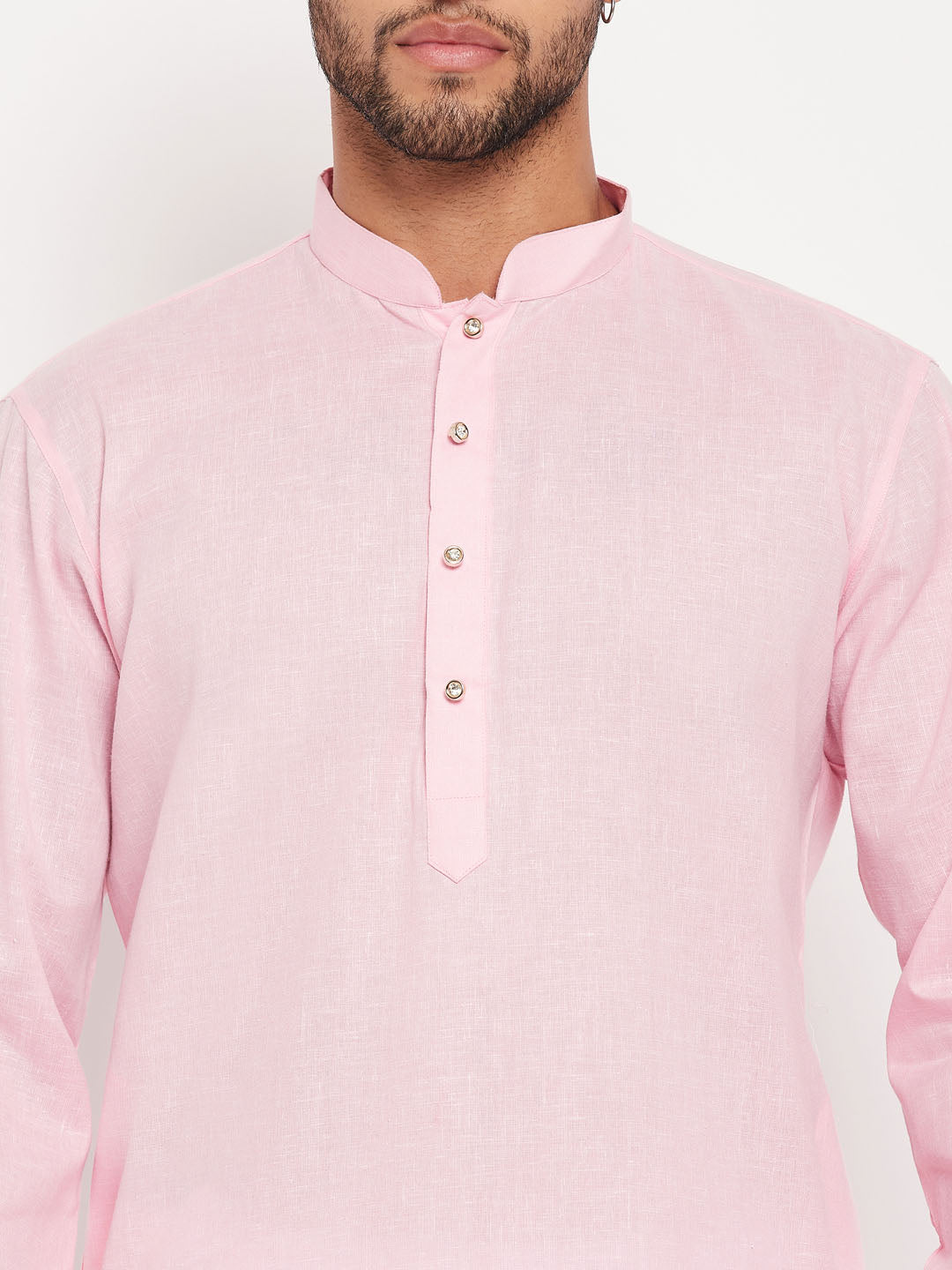 Men's Pink And White Cotton Kurta Pyjama Set