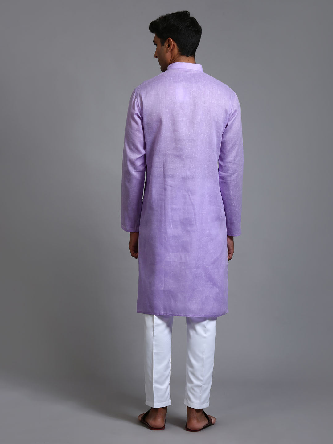 Men's Purple And White Cotton Kurta Pyjama Set