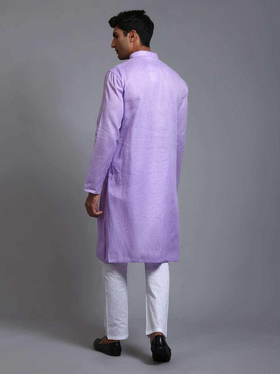 Men's Purple And White Cotton Kurta Pyjama Set