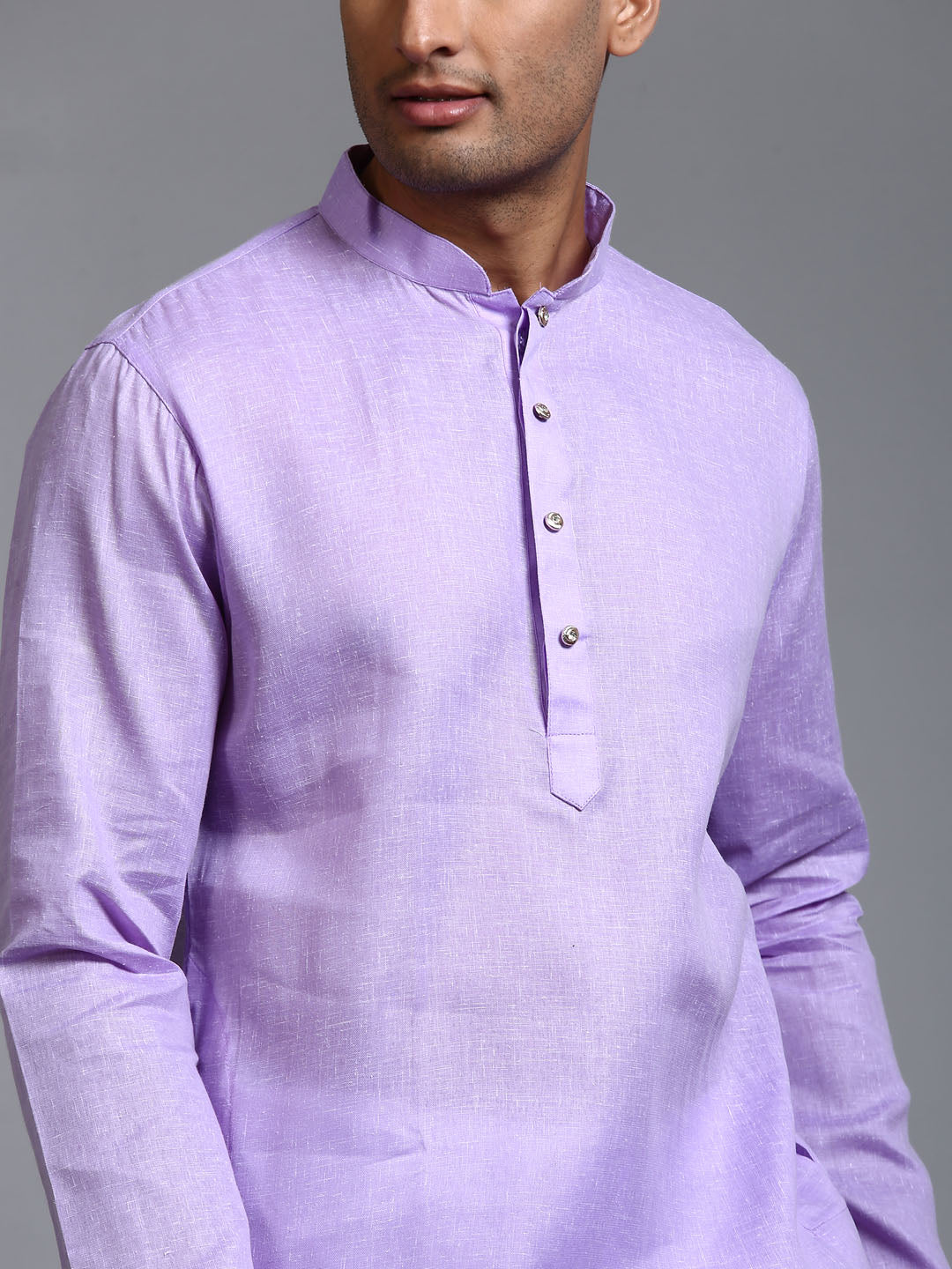 Men's Purple And White Cotton Kurta Pyjama Set