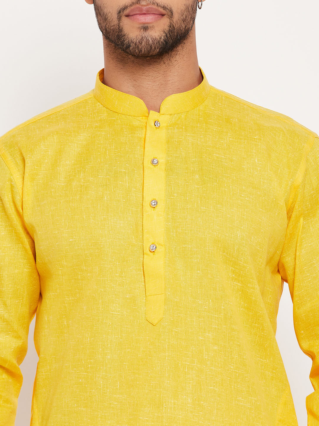 Men's Yellow And White Cotton Kurta Pyjama Set