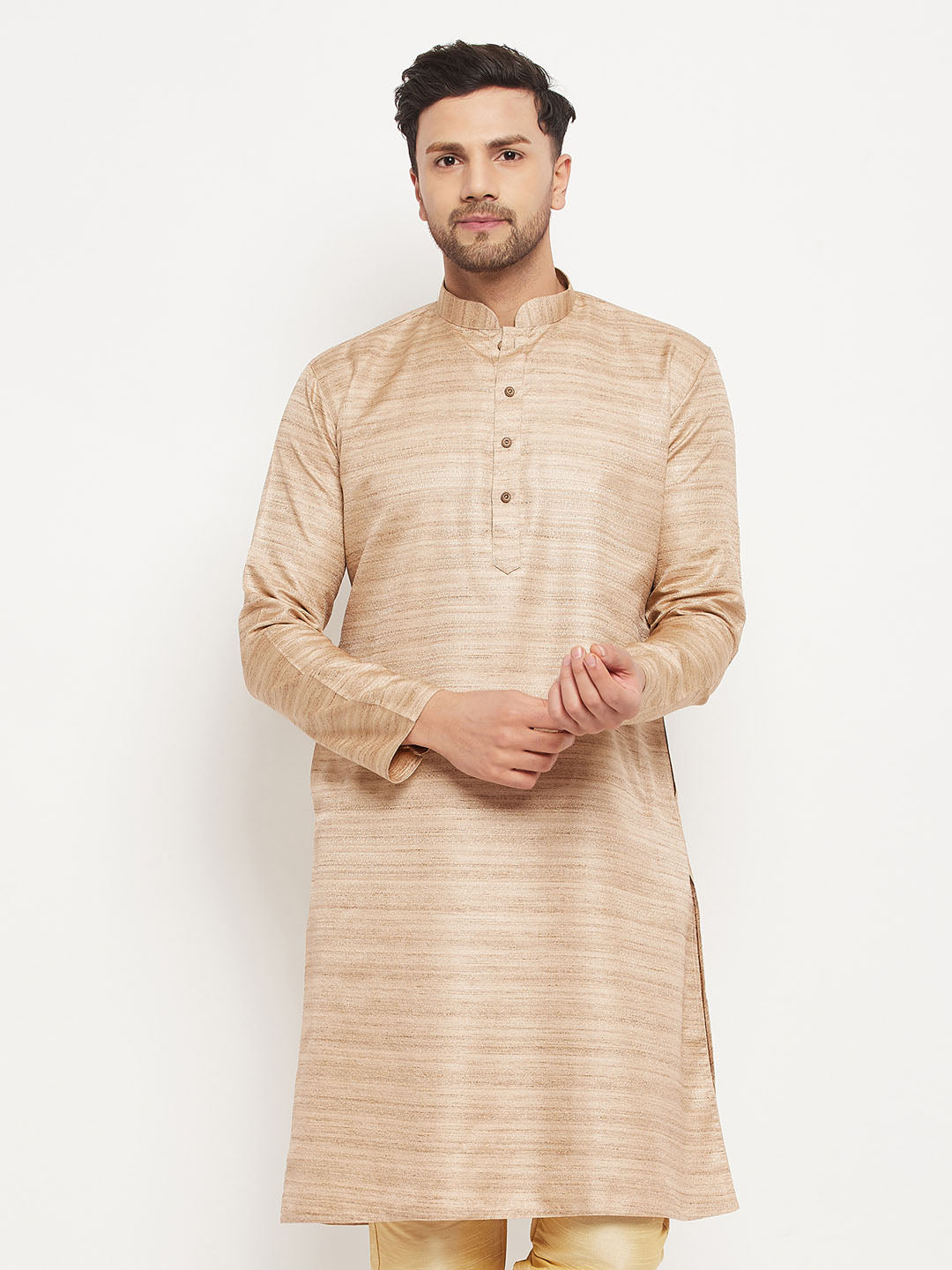 Men's Beige Silk Blend Kurta