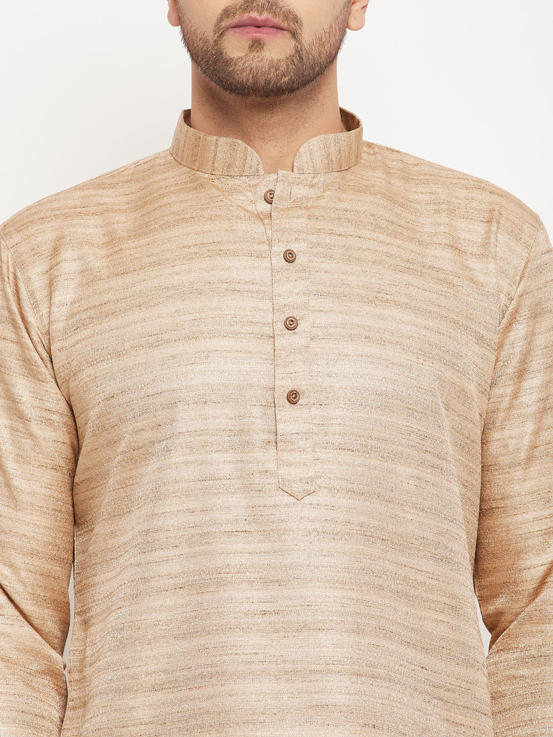 Men's Beige And Gold Silk Blend Kurta Pyjama Set