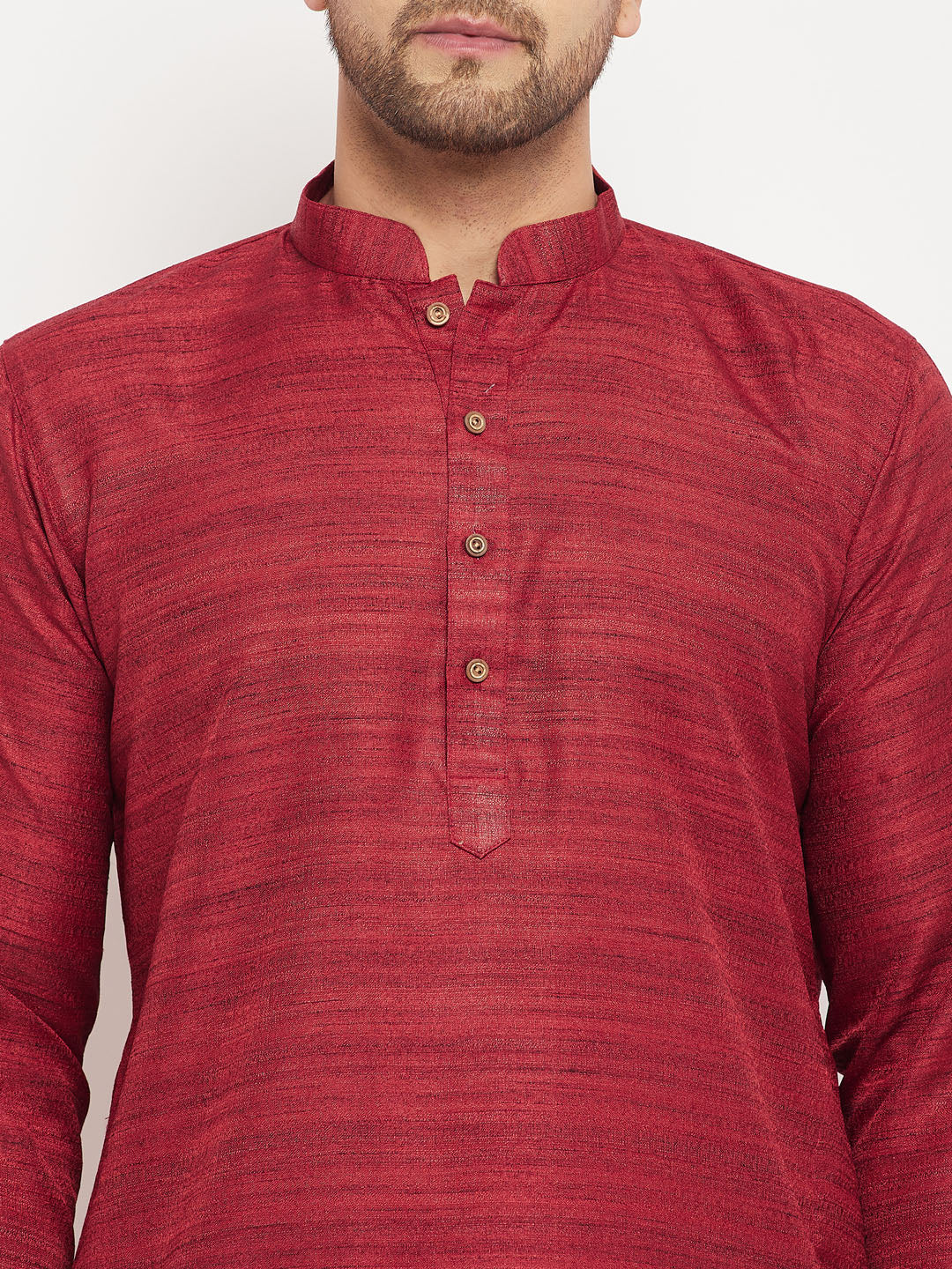 Men's Maroon And Gold Silk Blend Kurta Pyjama Set