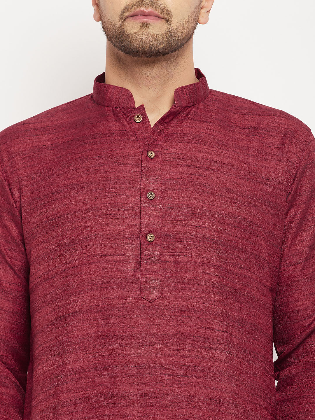 Men's Maroon And Rose Gold Silk Blend Kurta Pyjama Set