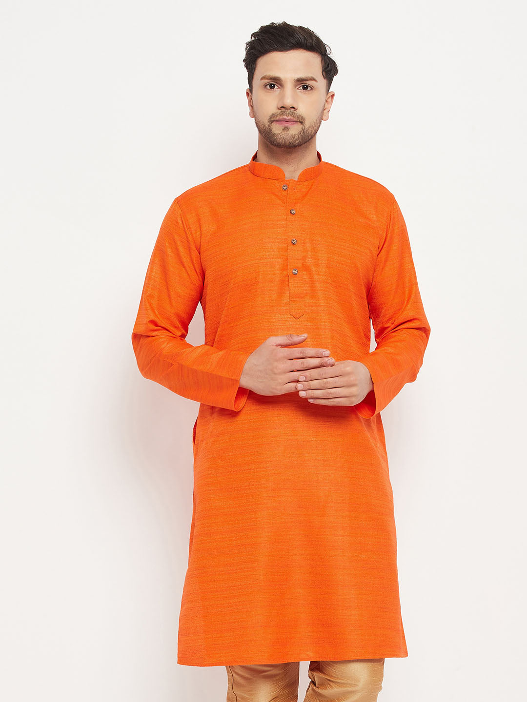 Men's Orange Silk Blend Kurta