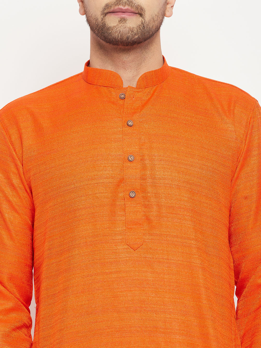 Men's Orange And Rose Gold Silk Blend Kurta Pyjama Set