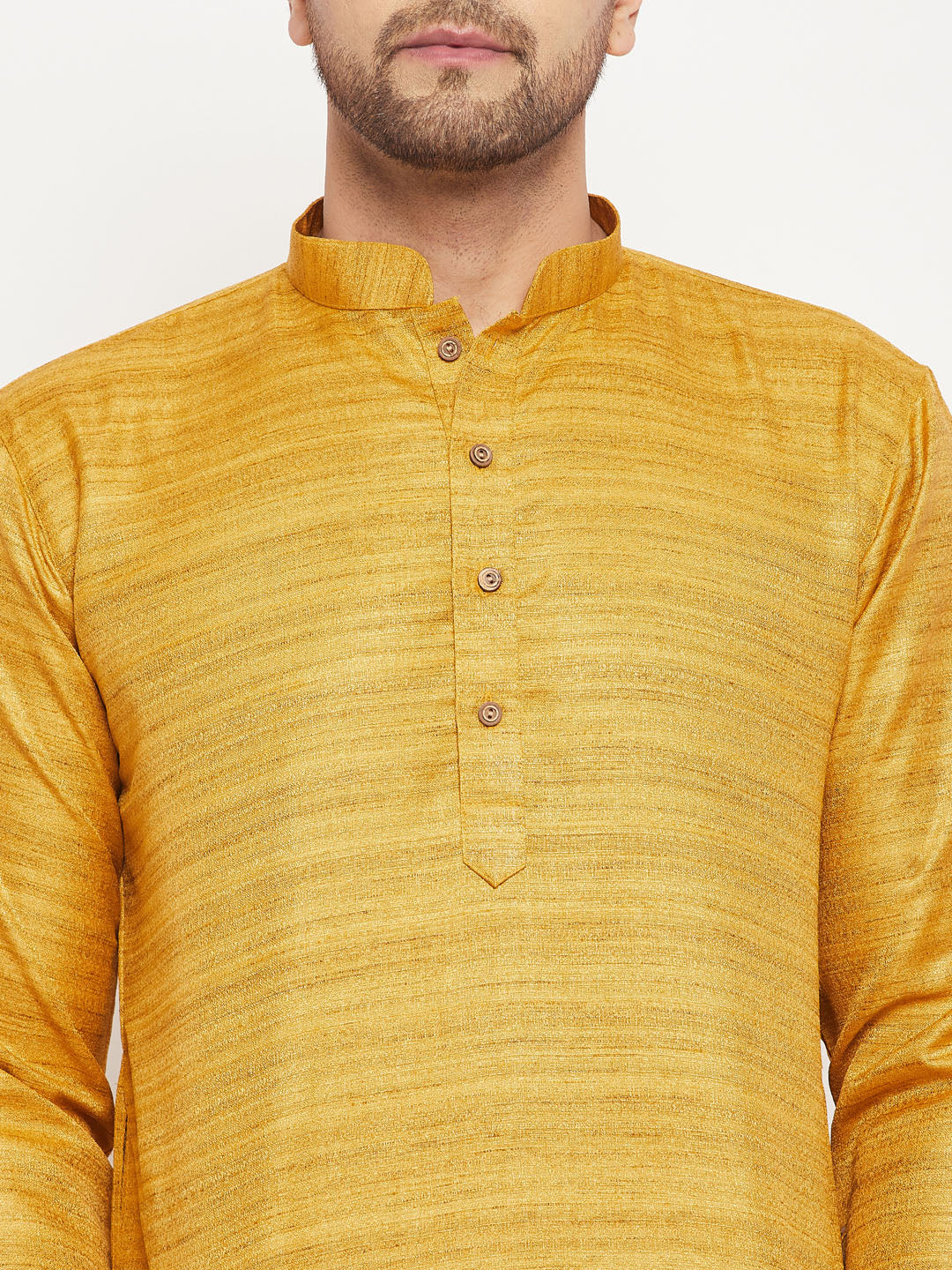 Men's Yellow And Black Silk Blend Kurta Pyjama Set