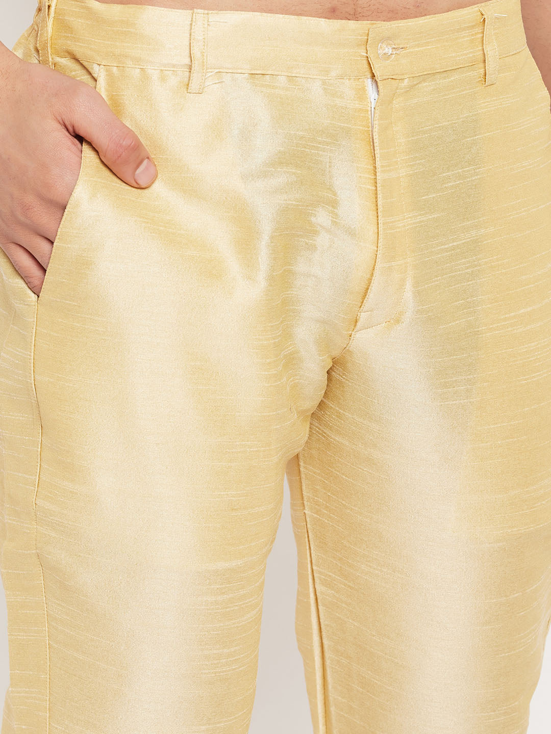 Men's Yellow And Gold Silk Blend Kurta Pyjama Set