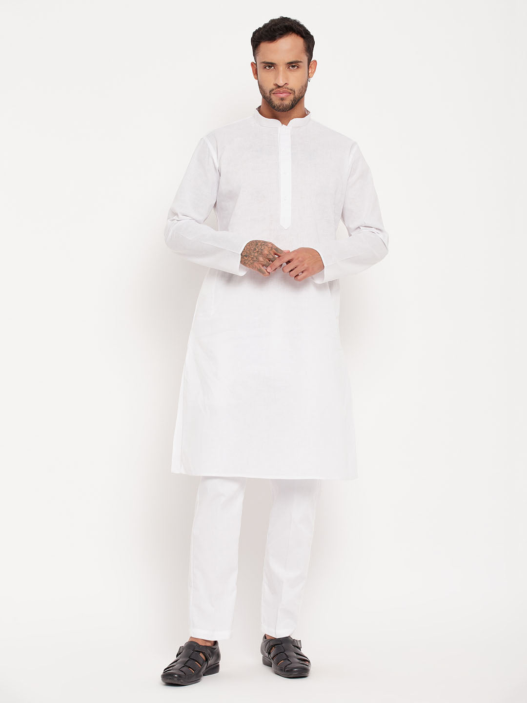 Men's White Cotton Kurta Pyjama Set