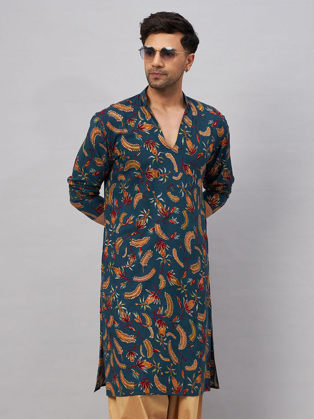 Men's Blue Rayon Kurta