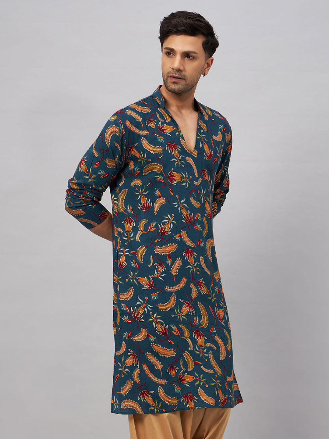 Men's Blue Rayon Kurta