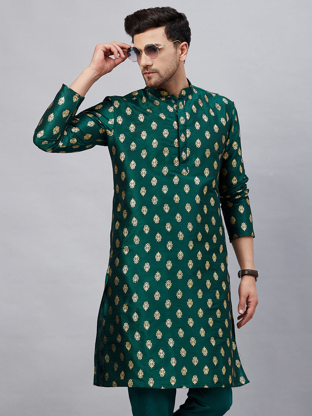 Men's Green Dupion Silk Kurta