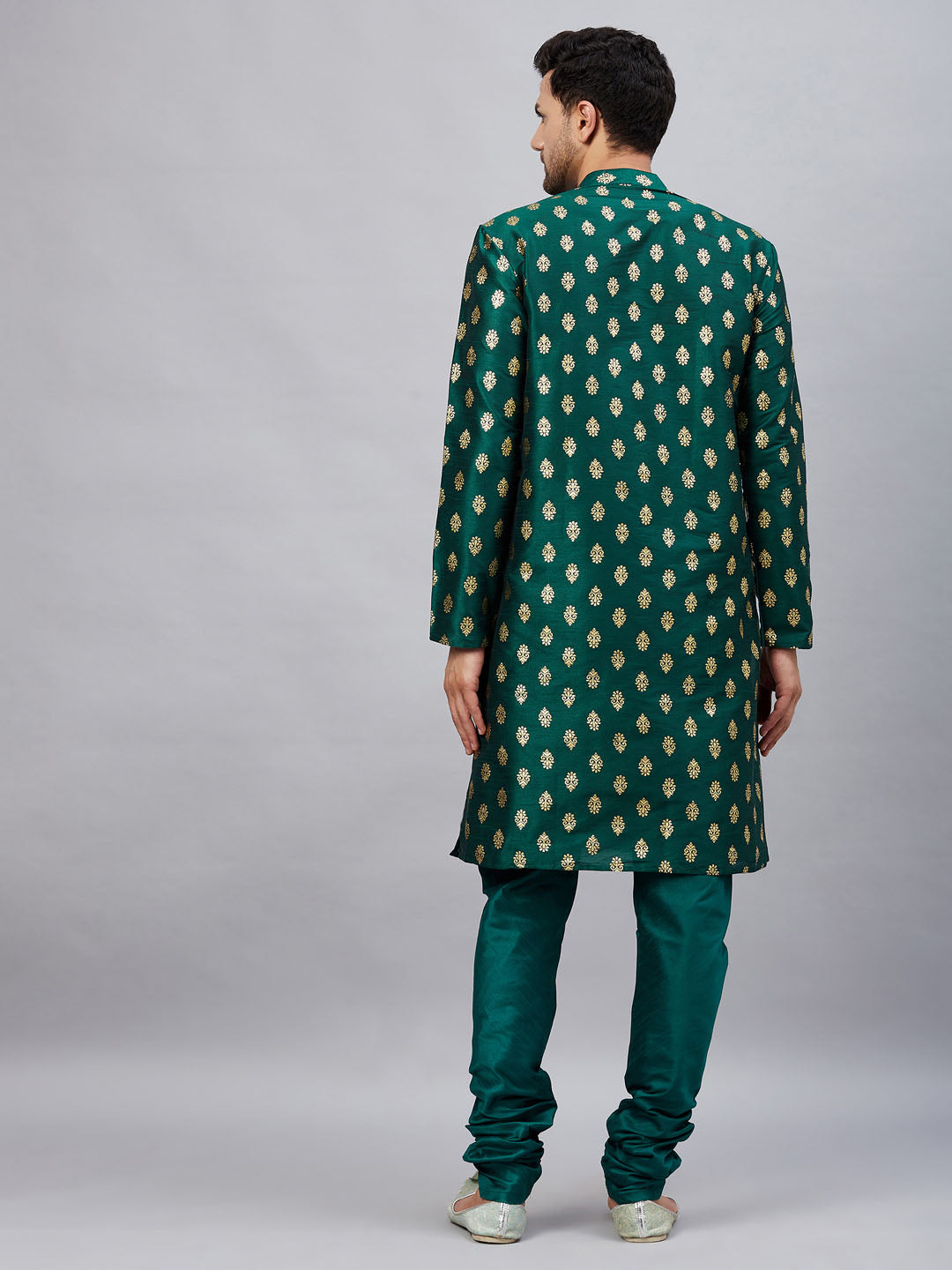 Men's Green Dupion Silk Kurta Pyjama Set