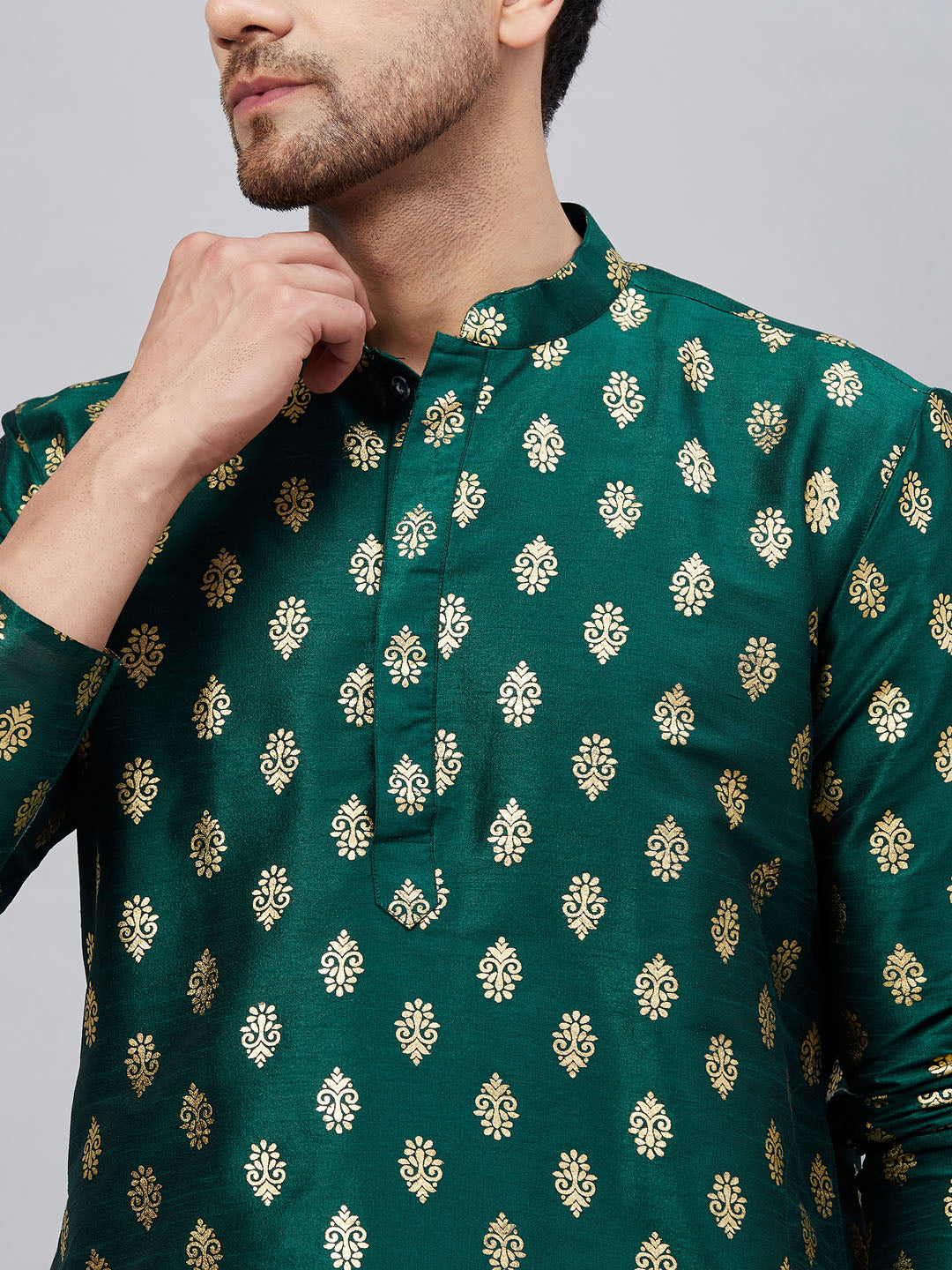 Men's Green Dupion Silk Kurta Pyjama Set