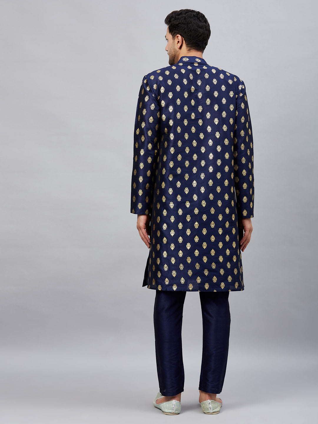 Men's Navy blue Silk Blend Kurta Pyjama Set