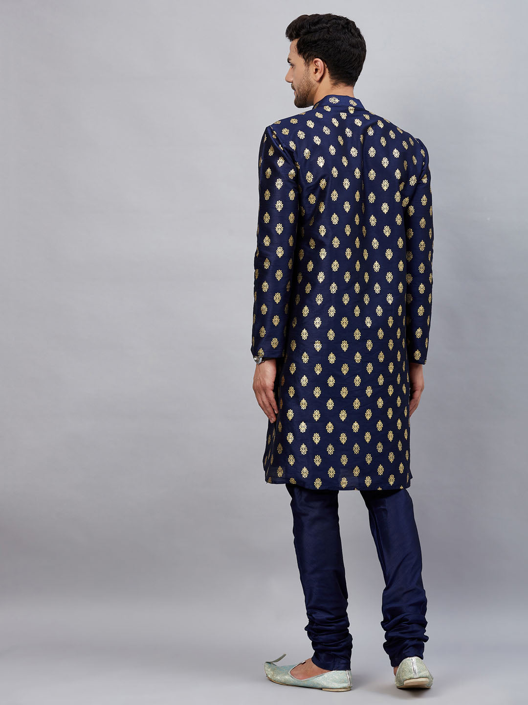 Men's Navy Blue Dupion Silk Kurta Pyjama Set