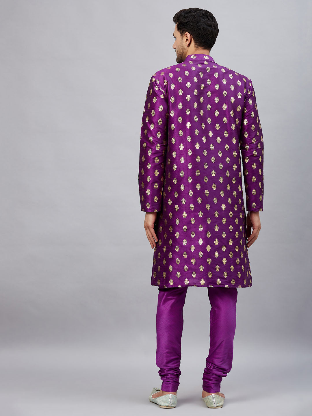 Men's Purple Silk Blend Kurta Pyjama Set