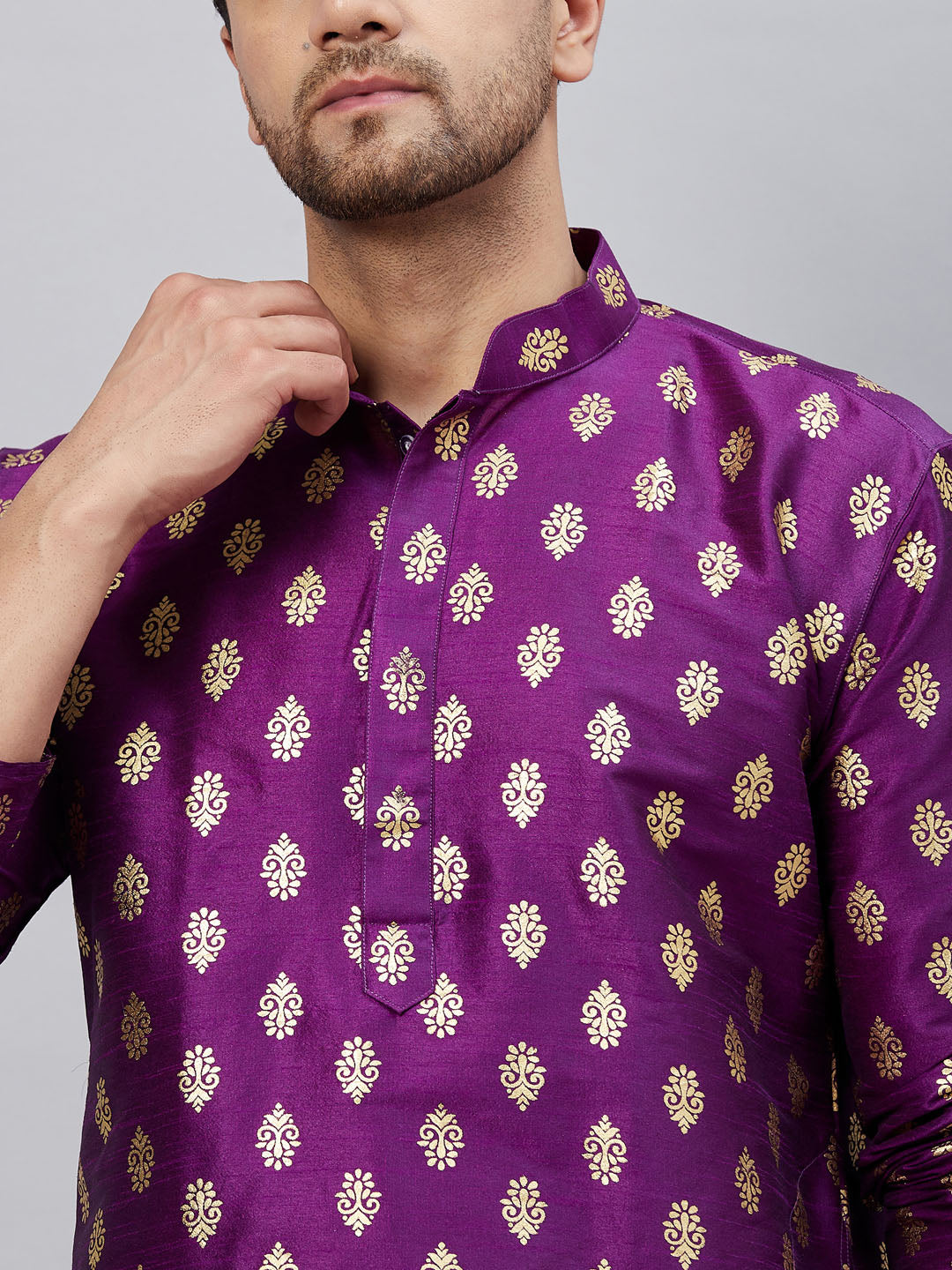 Men's Purple Silk Blend Kurta Pyjama Set