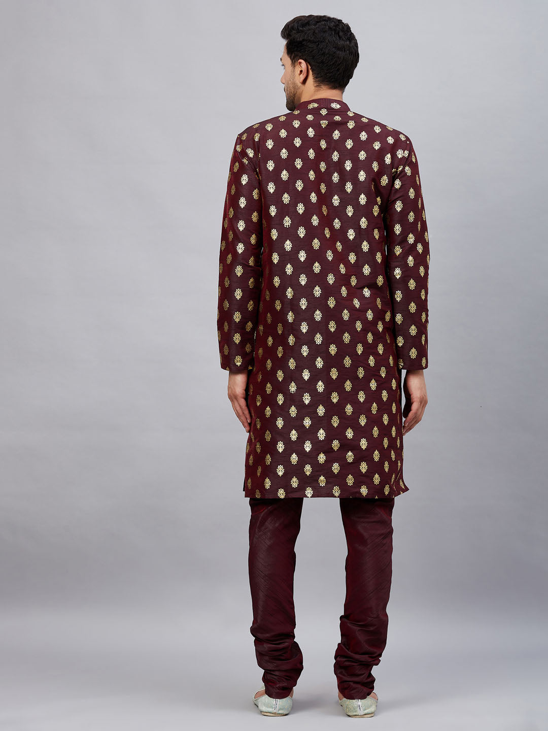 Men's Wine Dupion Silk Kurta Pyjama Set