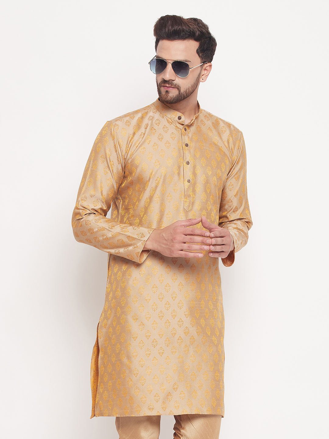 Men's Beige Silk Blend Kurta