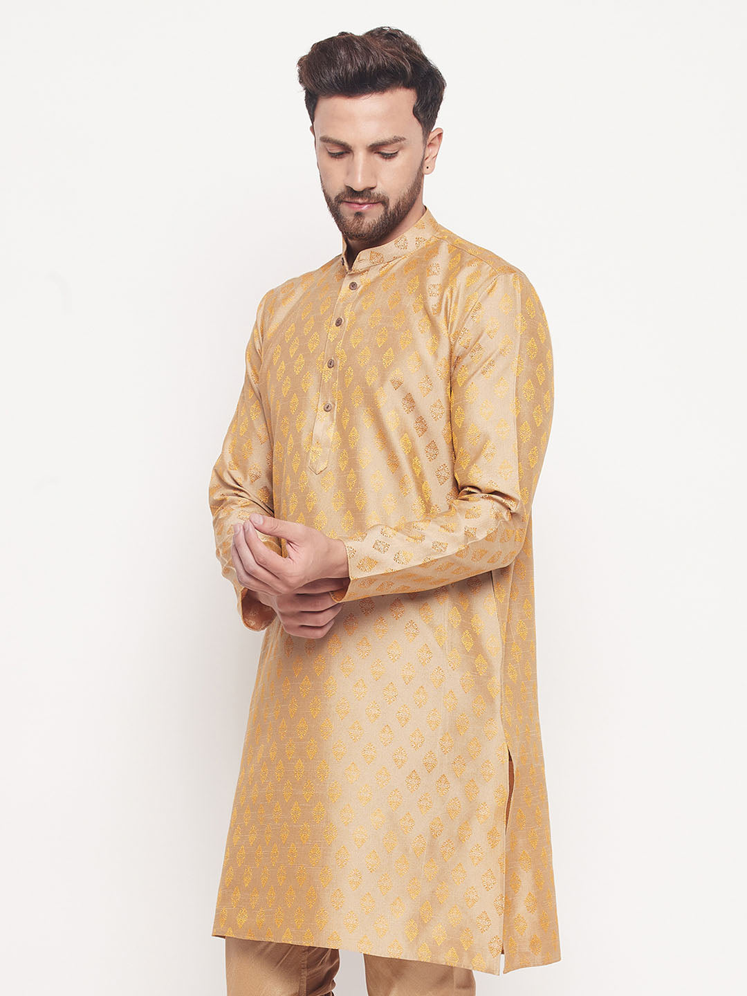 Men's Beige Silk Blend Kurta