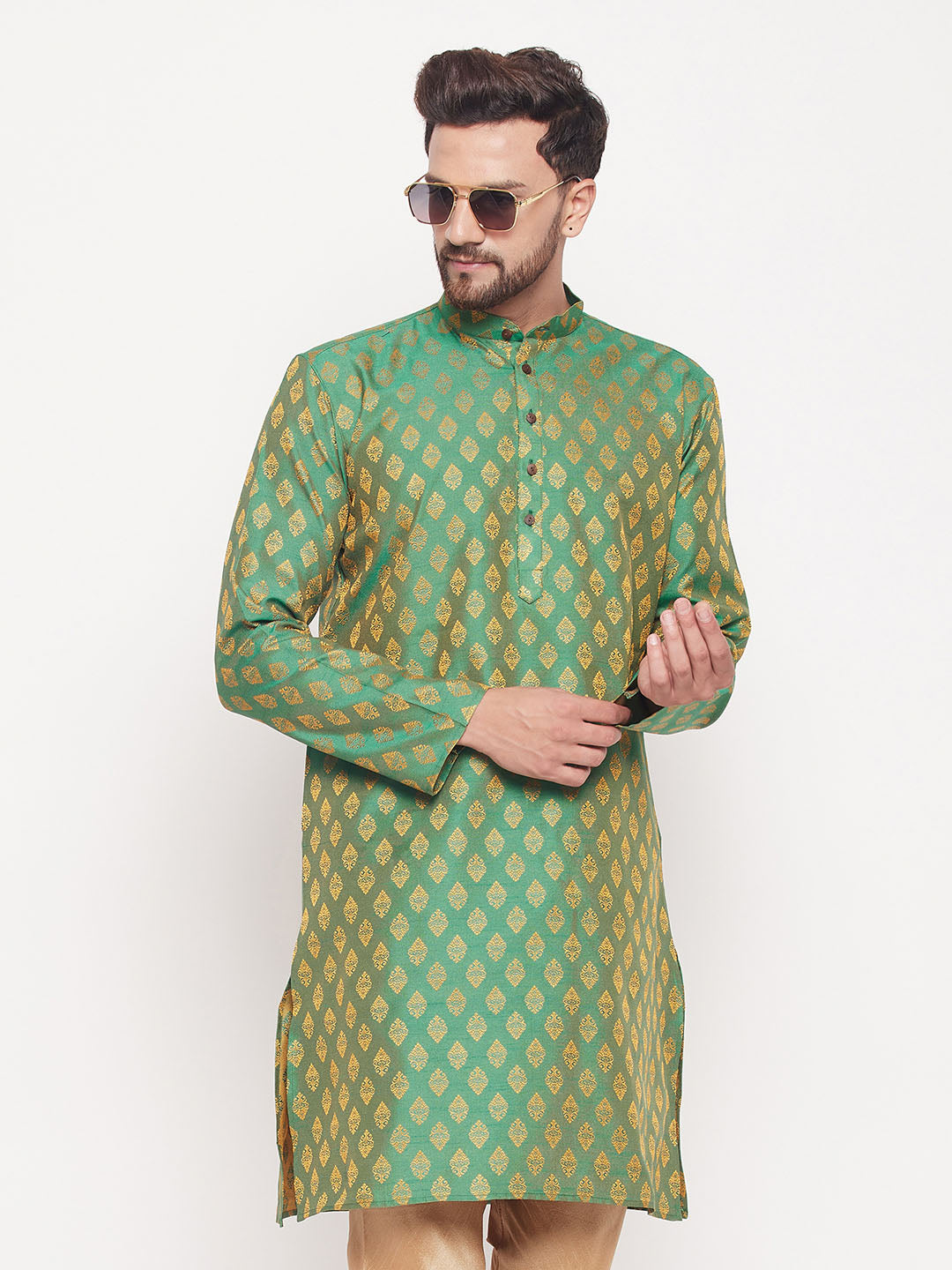 Men's Green Silk Blend Kurta