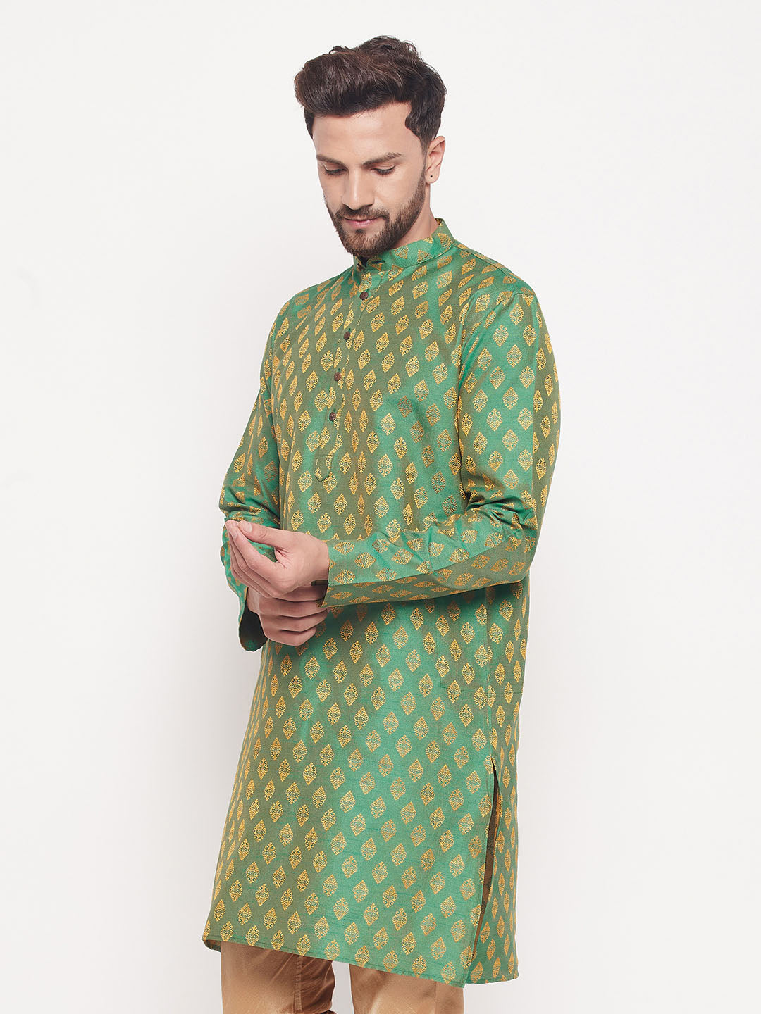 Men's Green Silk Blend Kurta