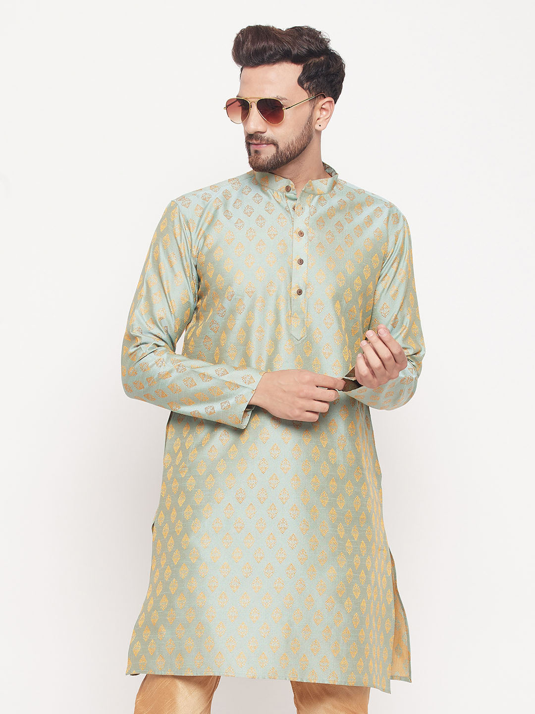 Men's Mint Green Silk Blend Kurta