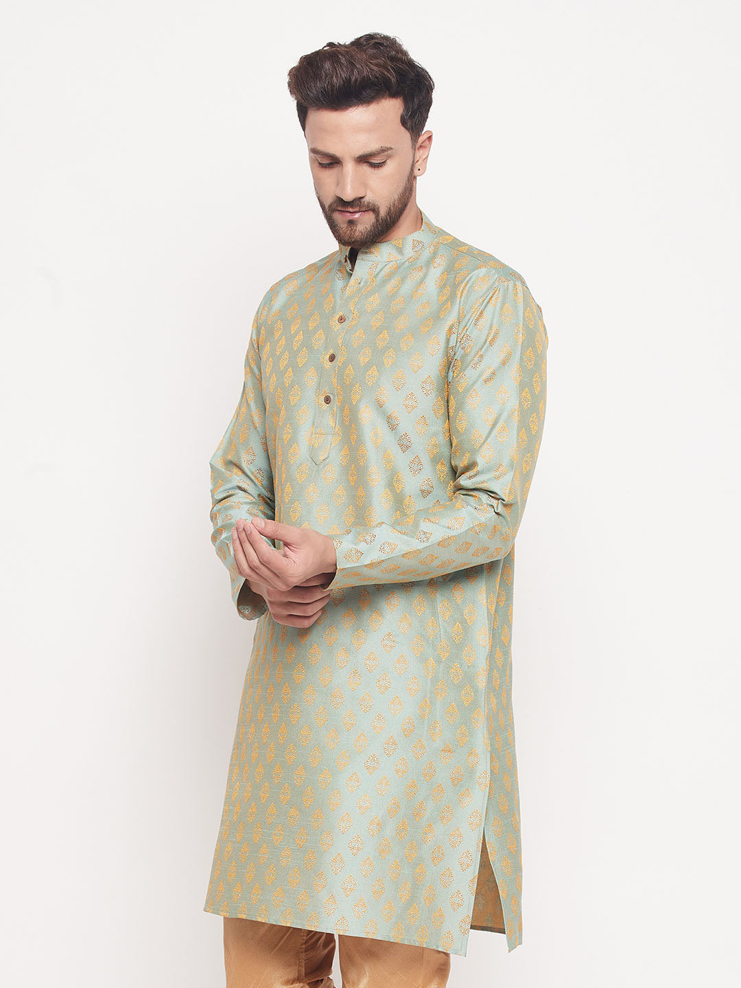 Men's Mint Green Silk Blend Kurta