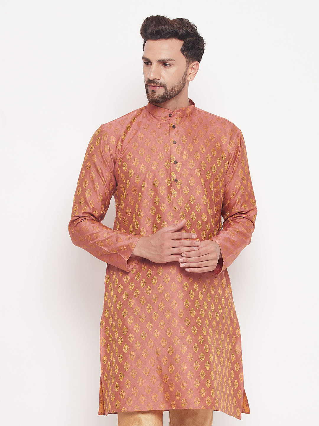 Men's Pink Silk Blend Kurta