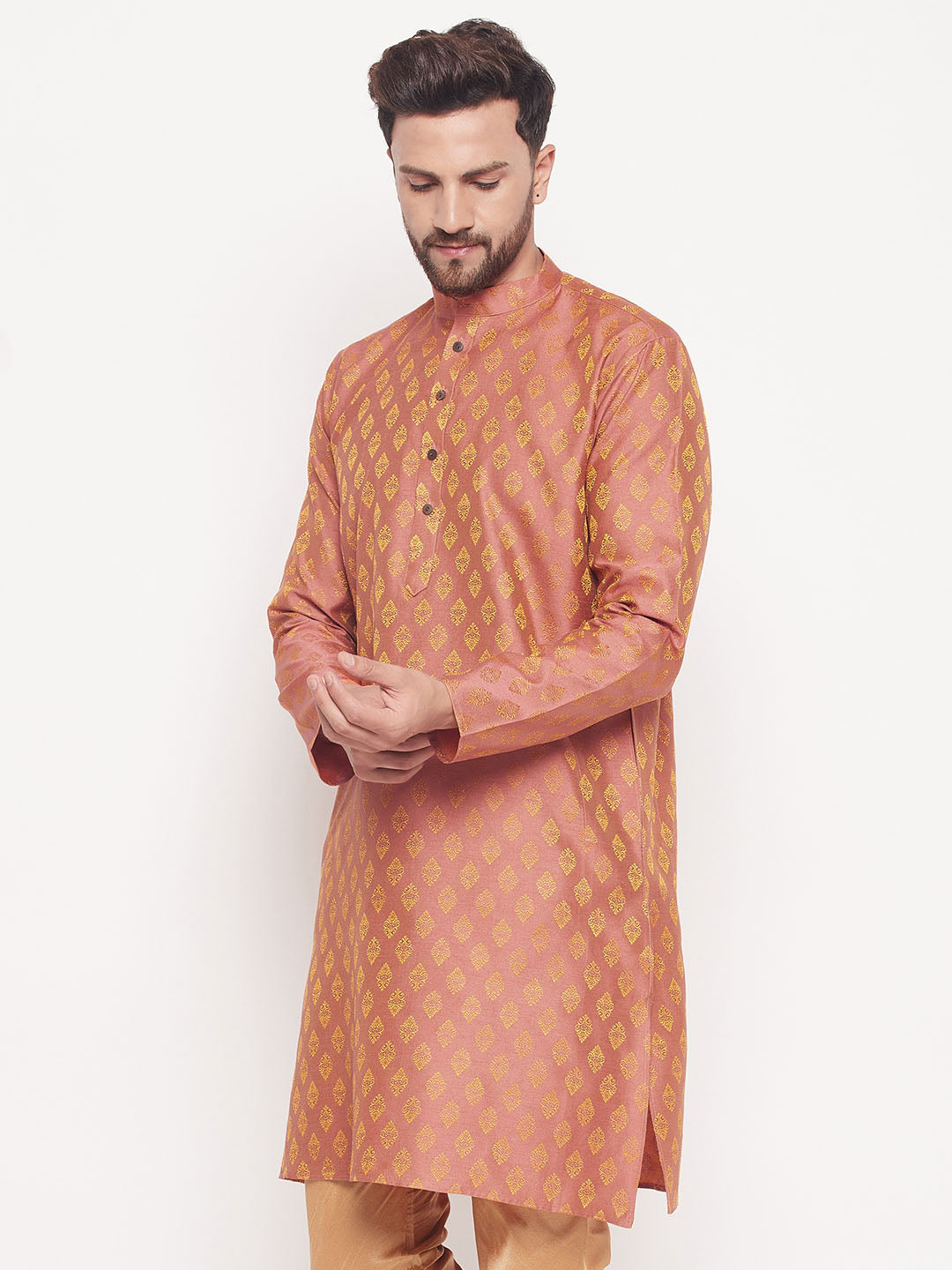 Men's Pink Silk Blend Kurta