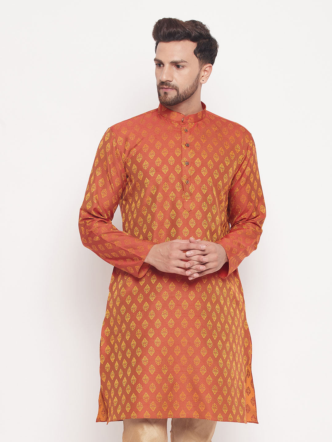 Men's Red Silk Blend Kurta