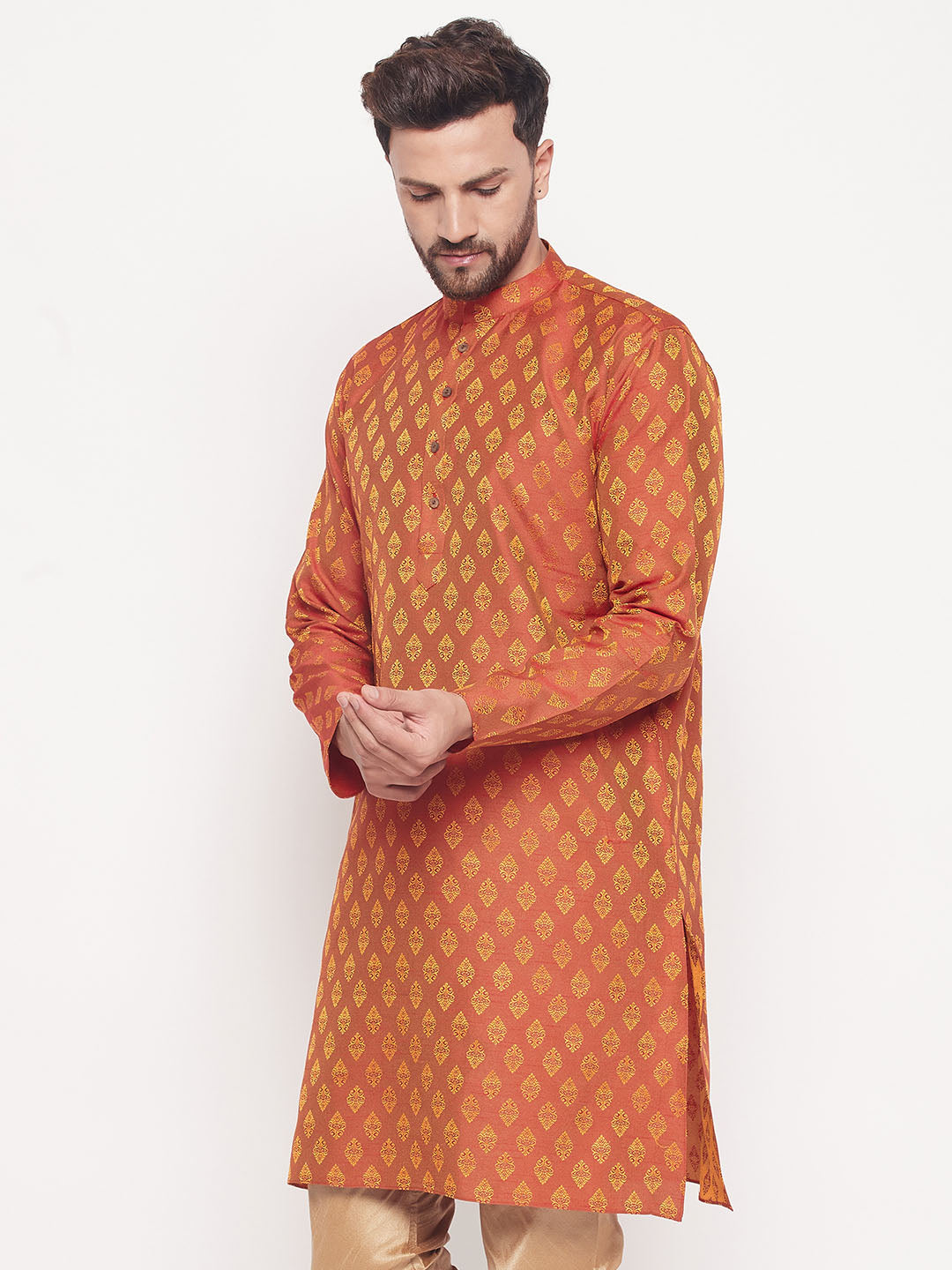 Men's Red Silk Blend Kurta