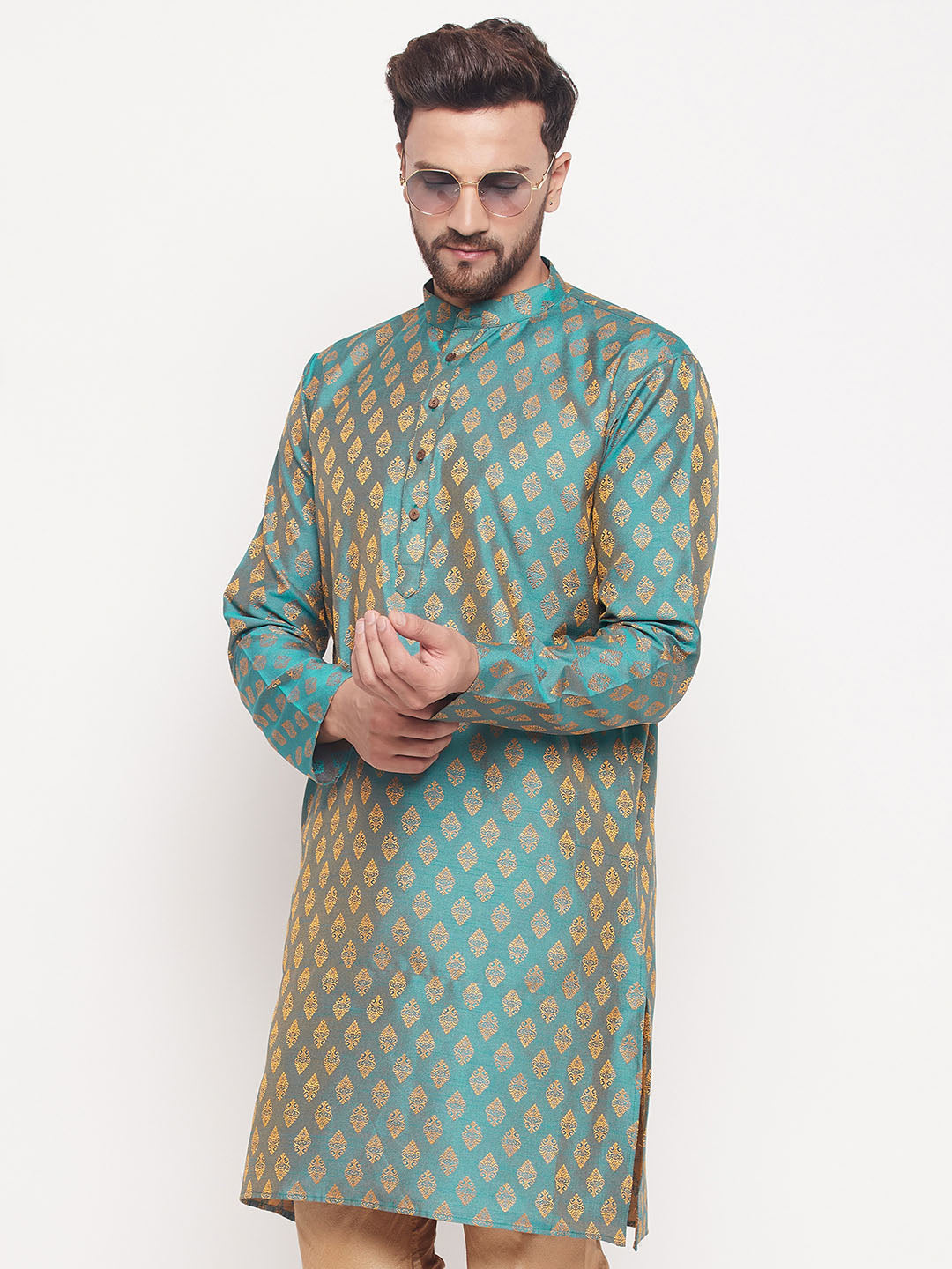 Men's Turquoise Silk Blend Kurta