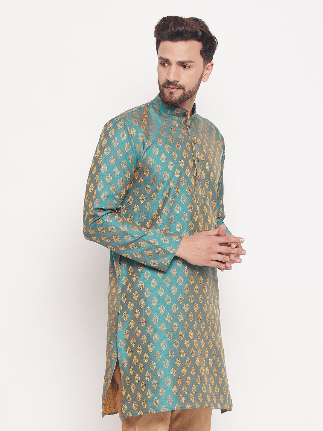 Men's Turquoise Silk Blend Kurta