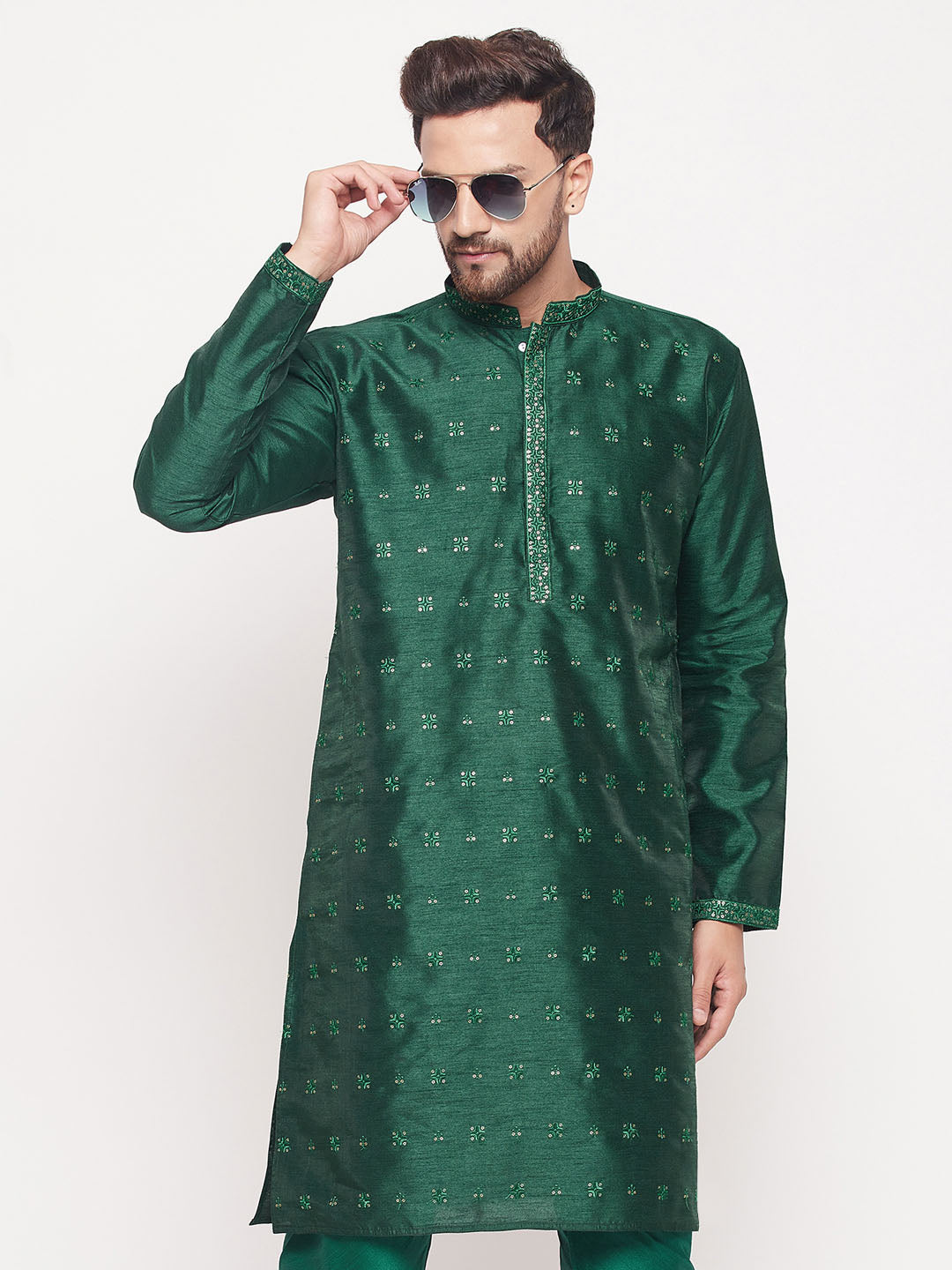 Men's Green Silk Blend Kurta