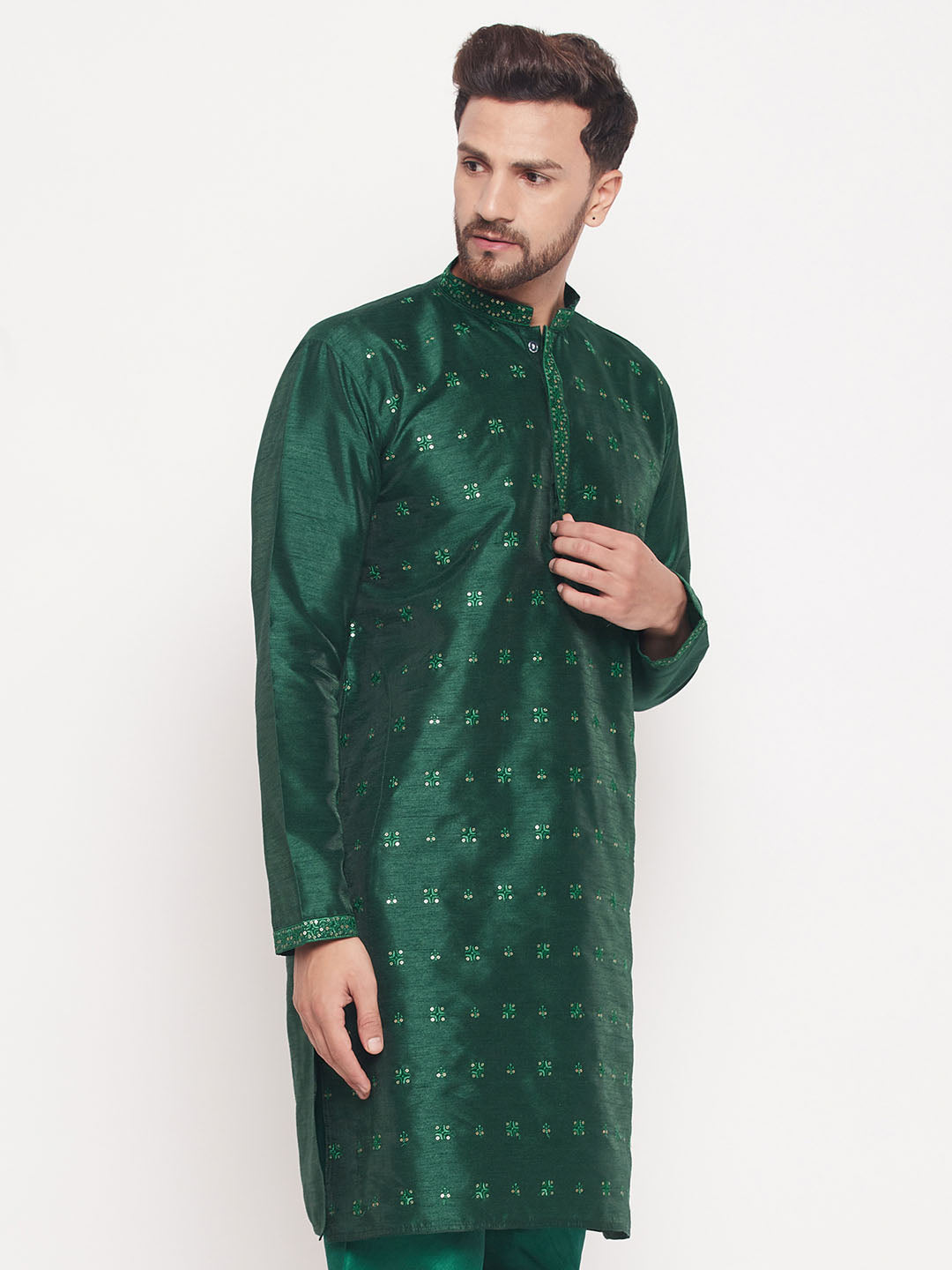 Men's Green Silk Blend Kurta