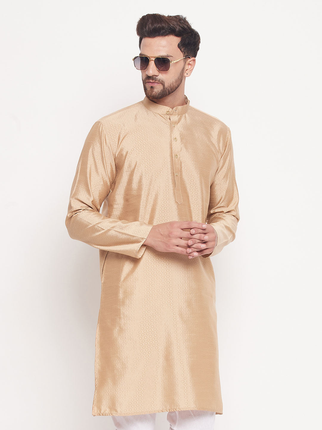 Men's Beige Silk Blend Kurta