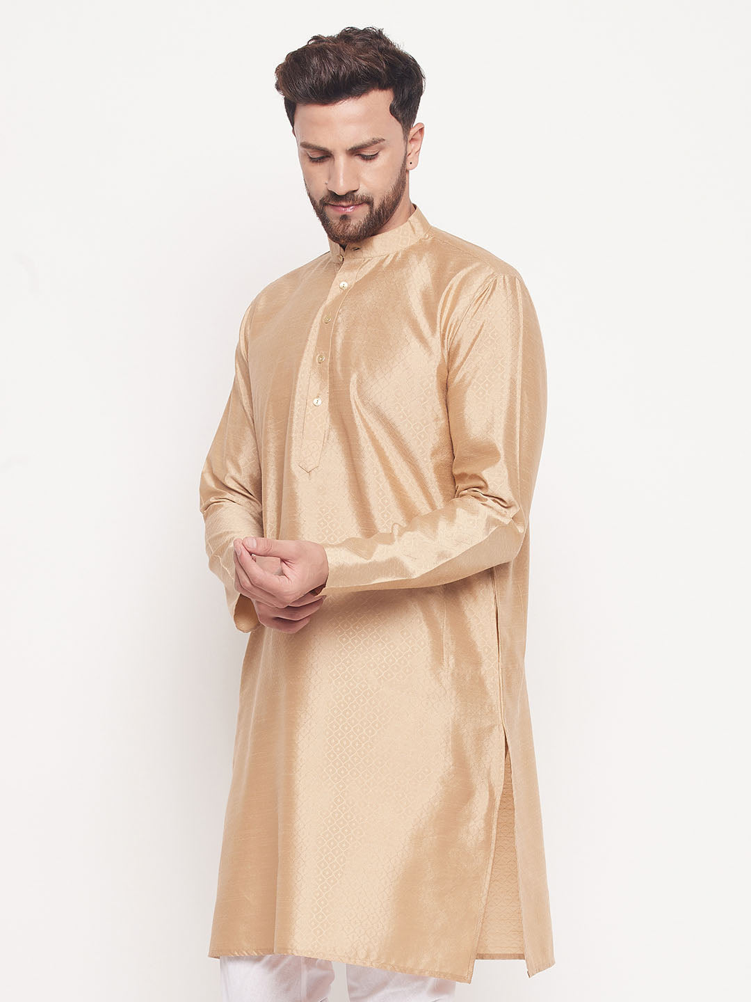 Men's Beige Silk Blend Kurta