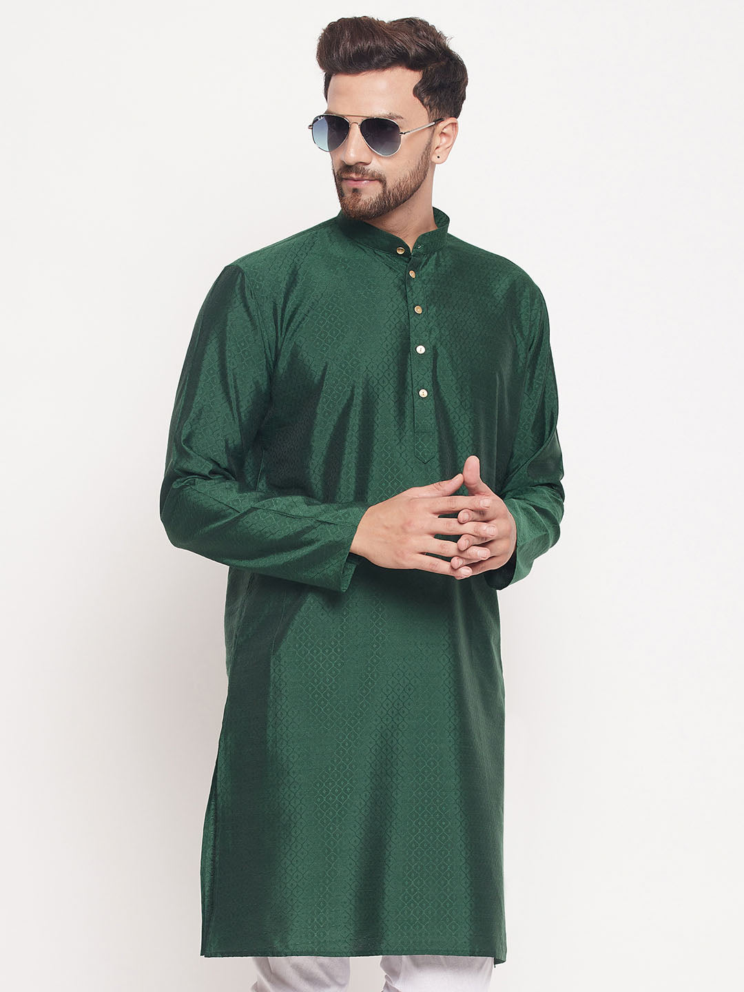 Men's Green Silk Blend Kurta