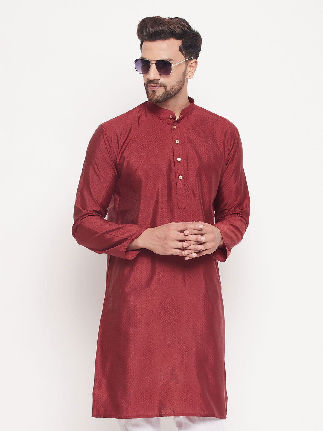 Men's Maroon Silk Blend Kurta