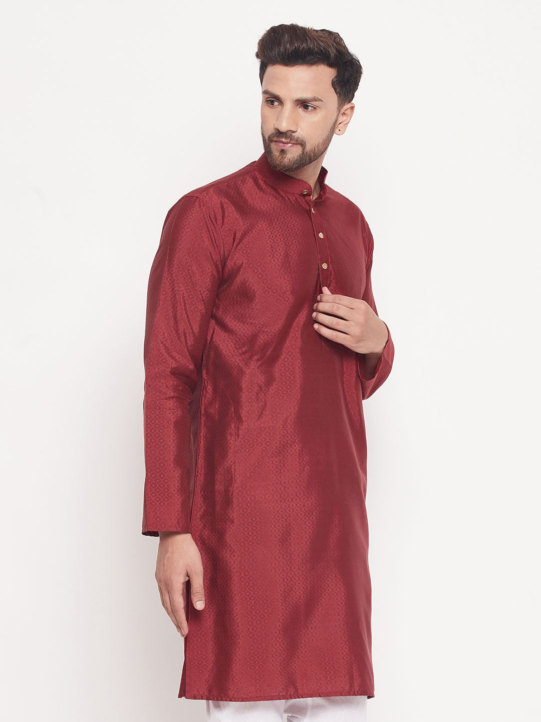 Men's Maroon Silk Blend Kurta