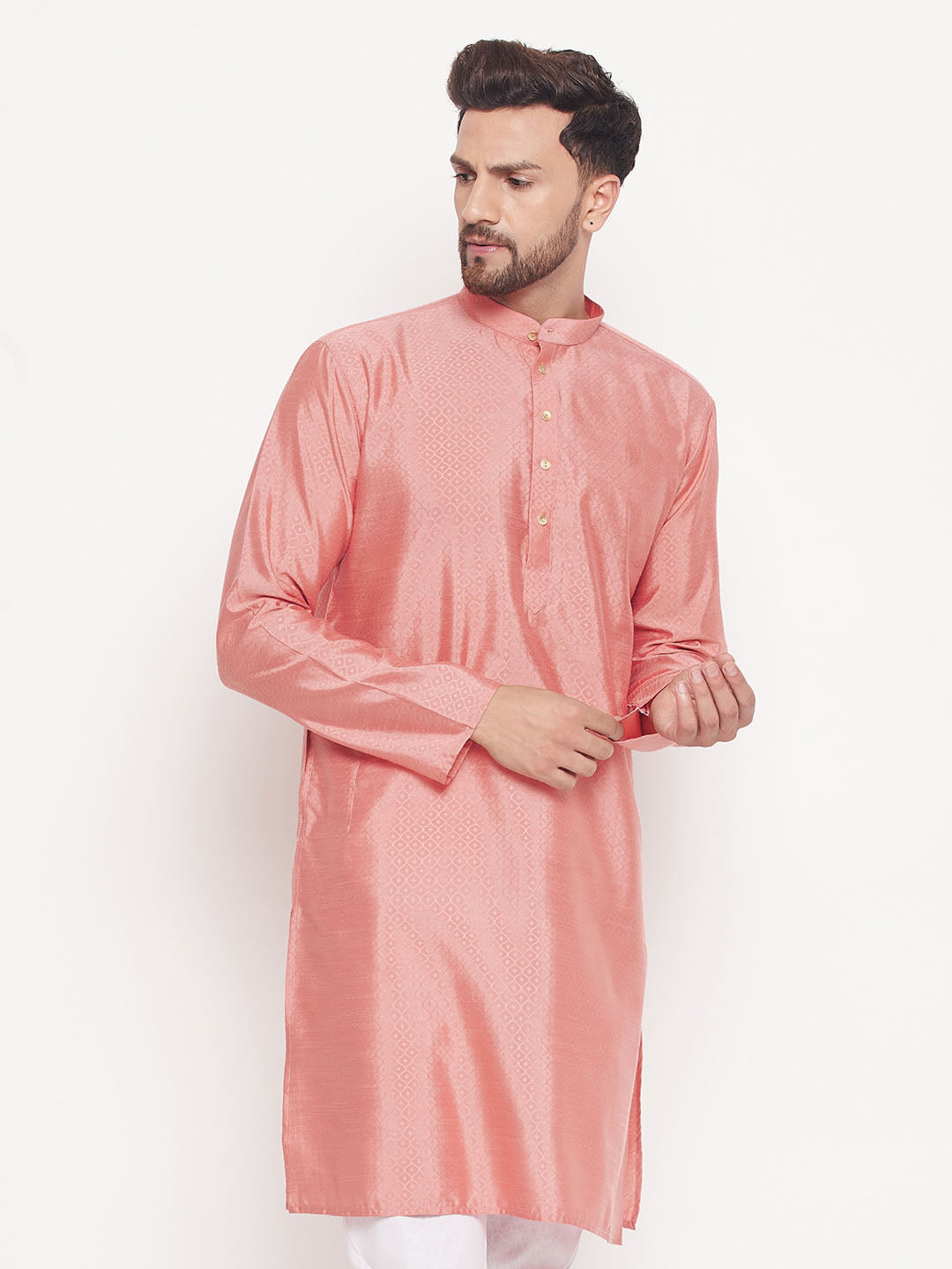 Men's Pink Silk Blend Kurta