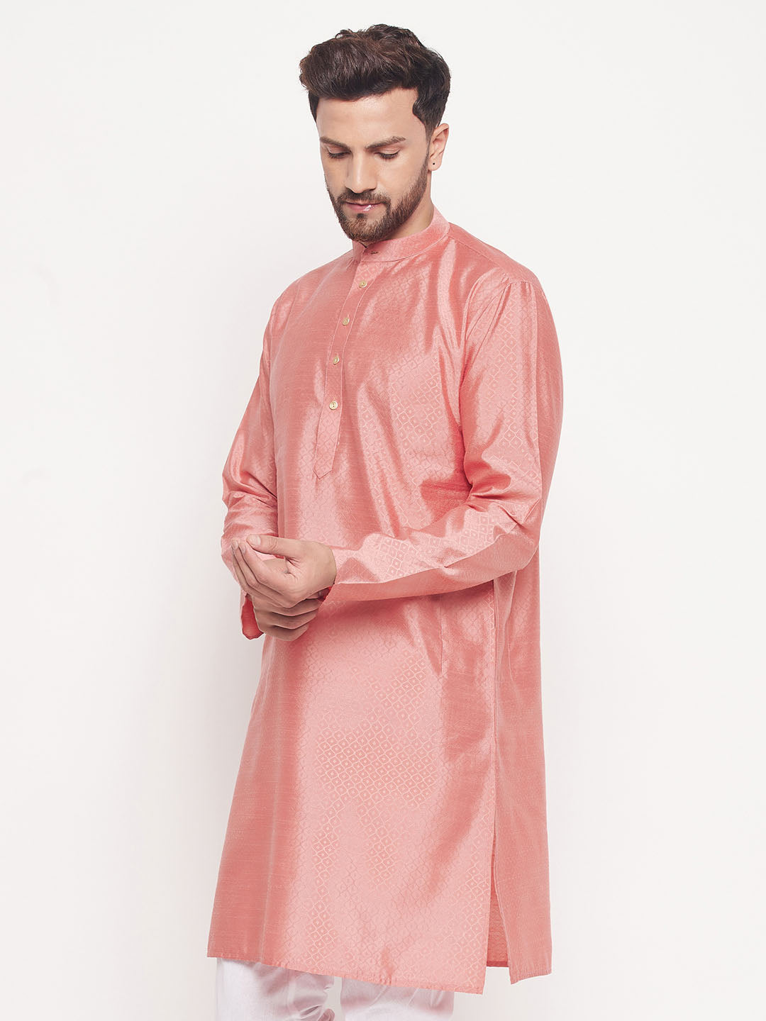 Men's Pink Silk Blend Kurta