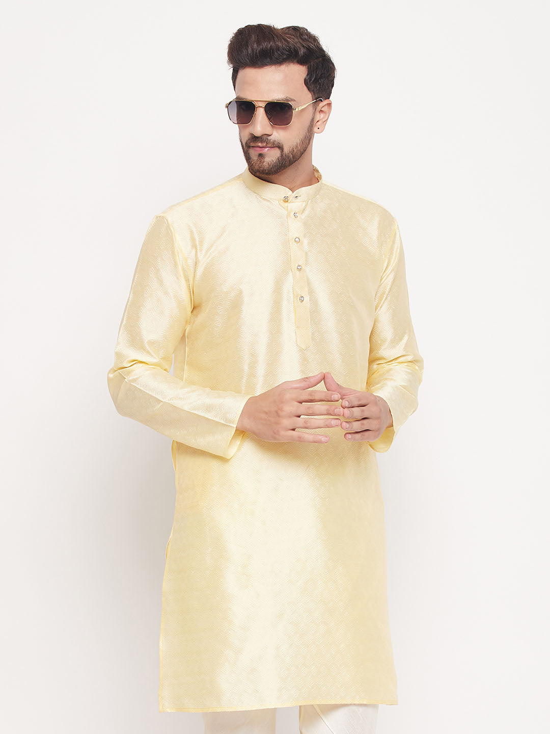 Men's Beige Silk Blend Kurta