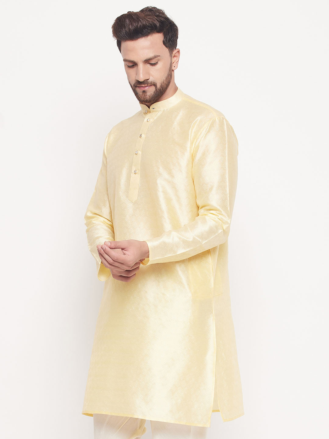 Men's Beige Silk Blend Kurta