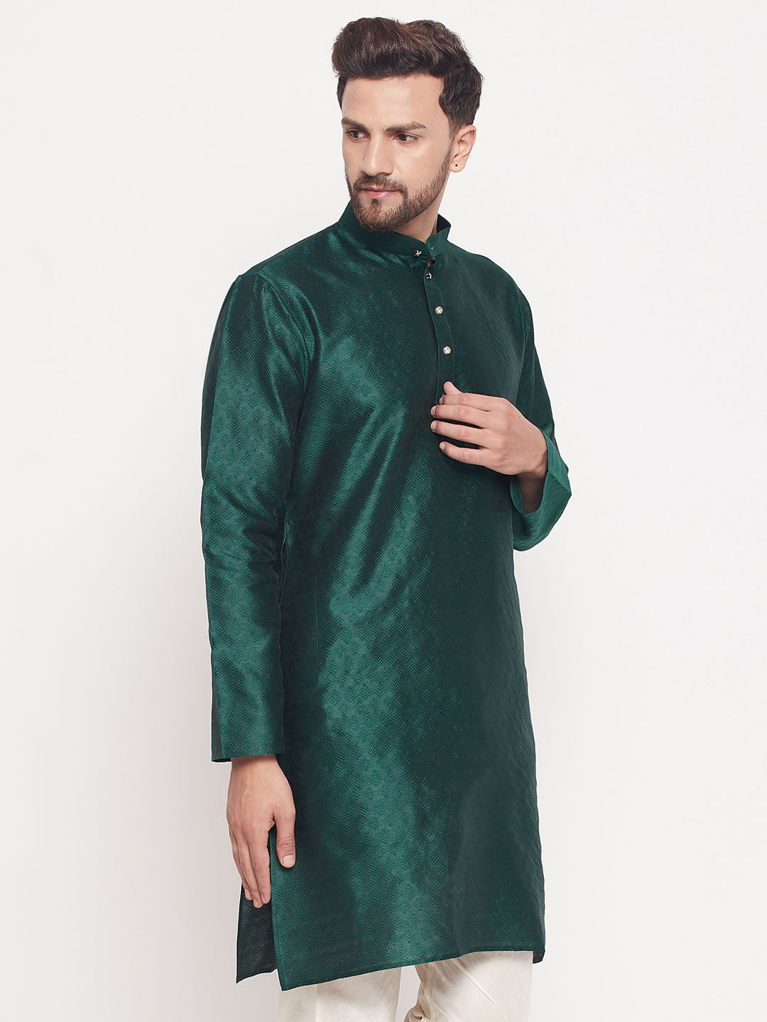 Men's Green Silk Blend Kurta