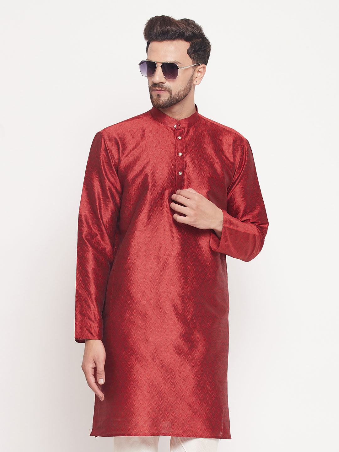 Men's Maroon Silk Blend Kurta