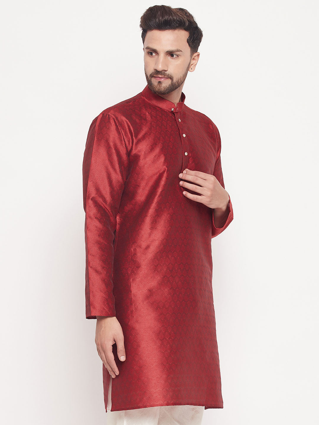 Men's Maroon Silk Blend Kurta